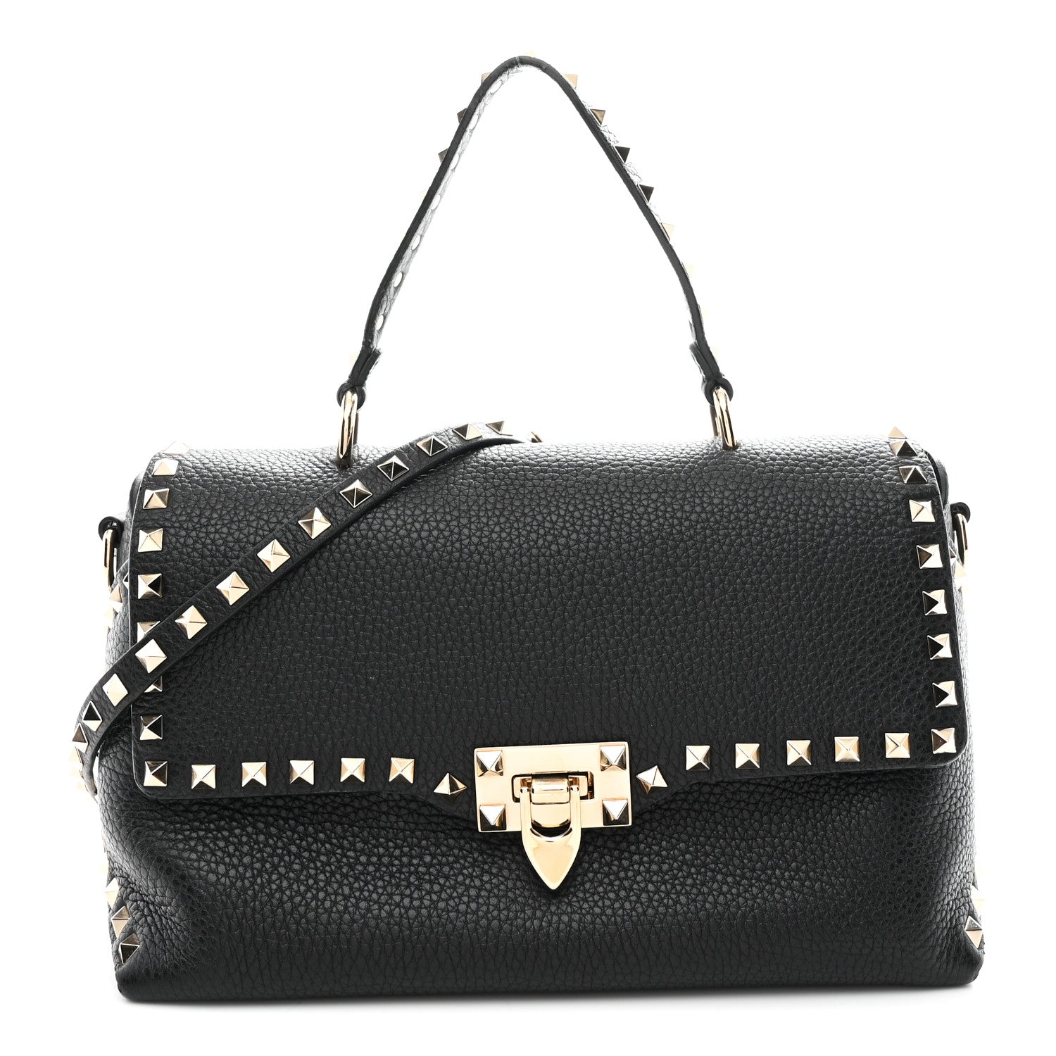 Valentino Garavani Pebbled Calfskin Rockstud Single Handle Flap Bag Black 1 of 11