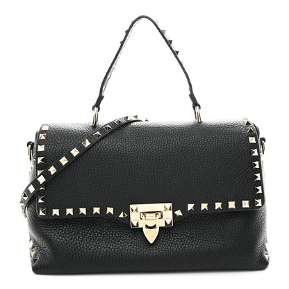 Valentino Garavani Pebbled Calfskin Rockstud Single Handle Flap Bag Black 1 of 11