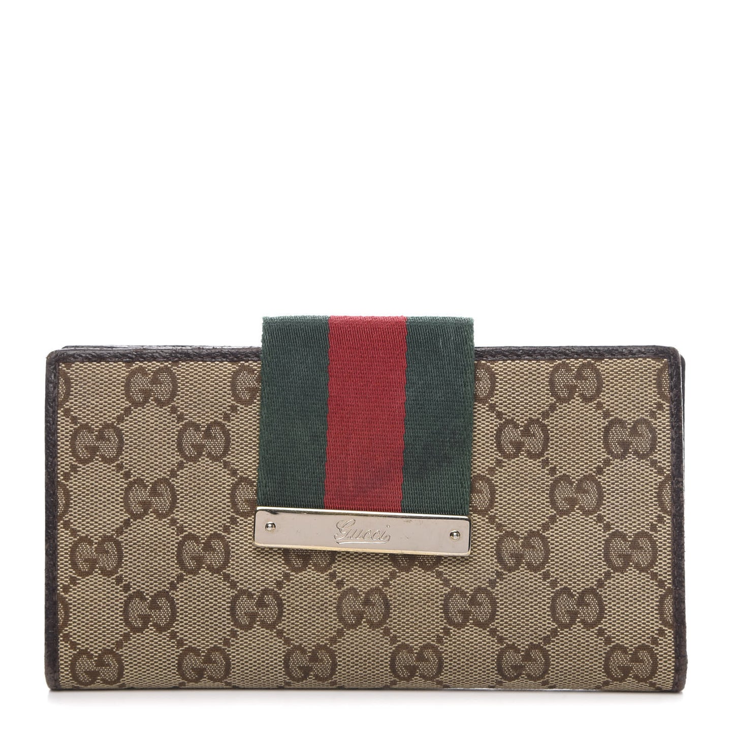 Monogram Calfskin Ladies Web Continental Wallet Beige Ebony Cocoa