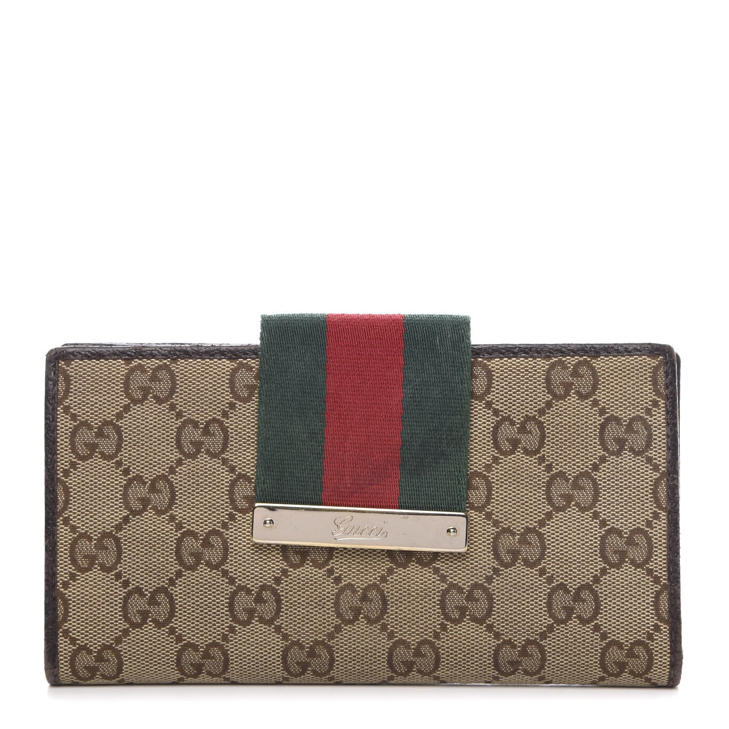 Gucci Monogram Calfskin Ladies Web Continental Wallet Beige Ebony Cocoa 1 of 10