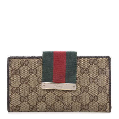 Gucci Monogram Calfskin Ladies Web Continental Wallet Beige Ebony Cocoa 1 of 10