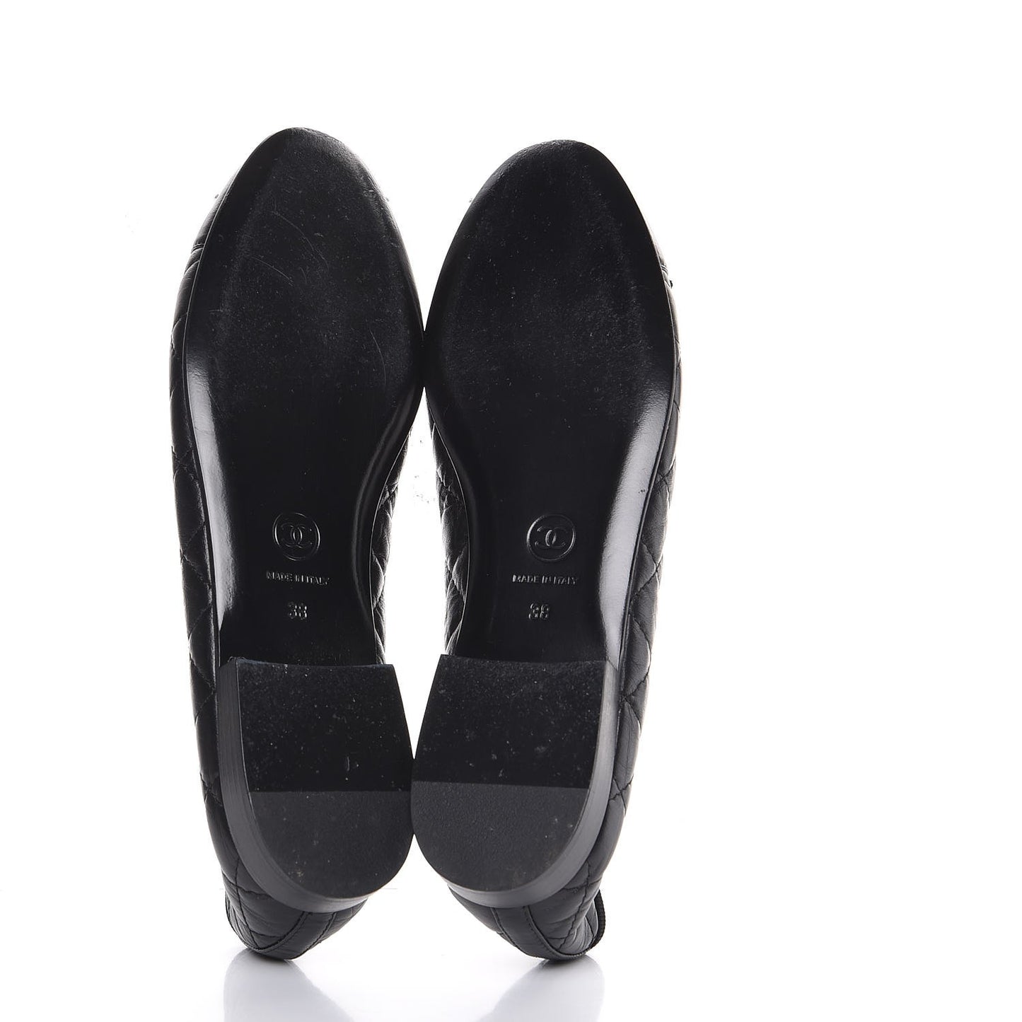 Aged Calfskin Quilted CC Cap Toe Ballerina Flats 38 Black