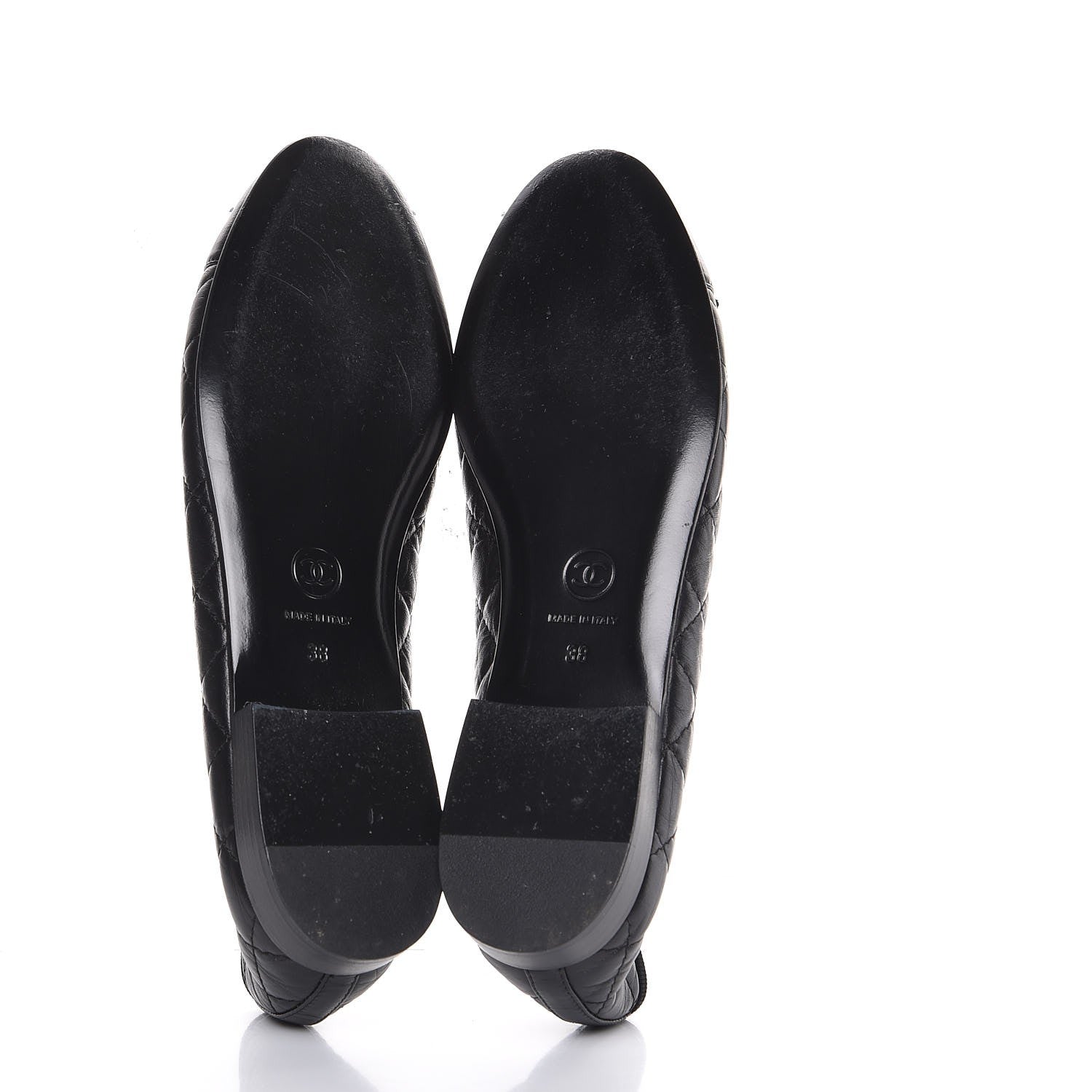 Chanel Aged Calfskin Quilted CC Cap Toe Ballerina Flats 38 Black 7 of 12