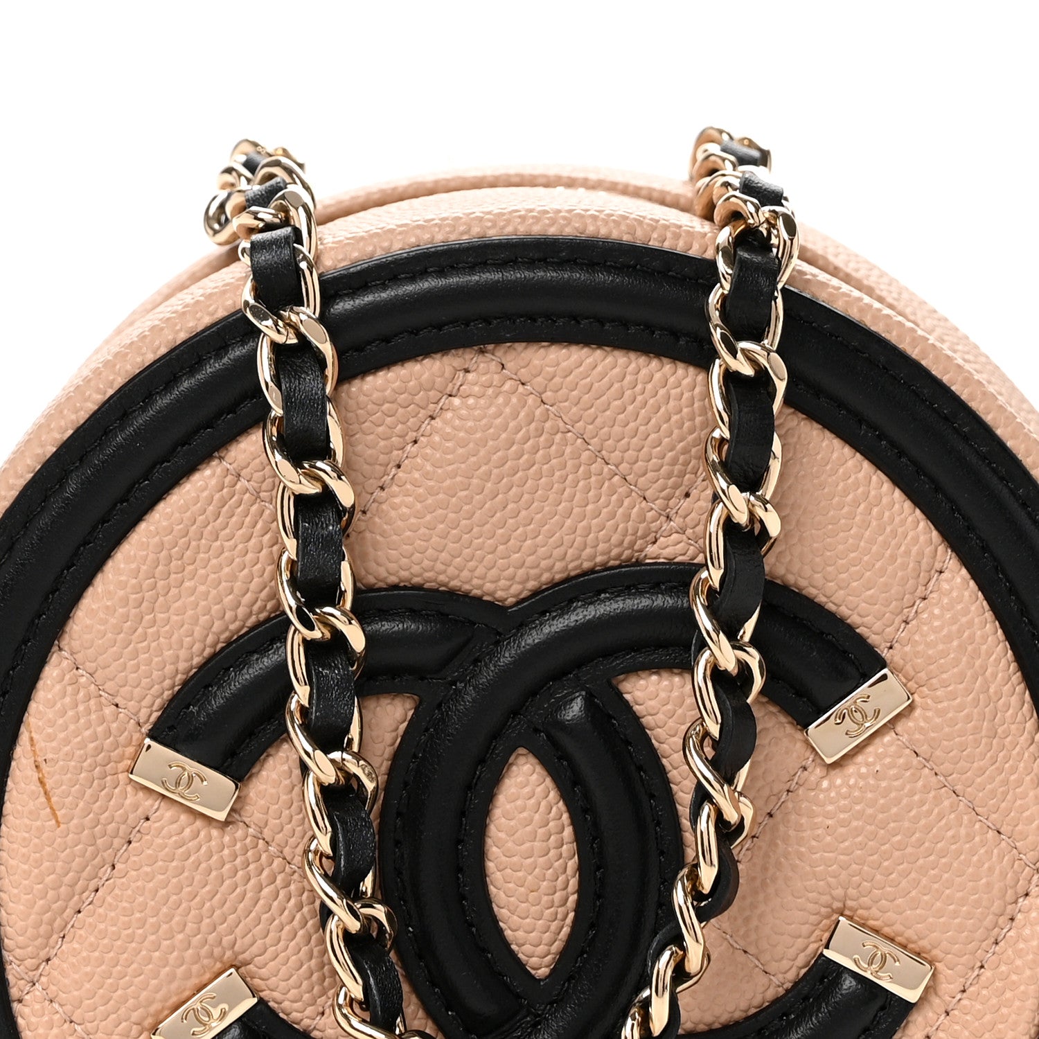 Chanel Caviar Quilted Round Filigree Crossbody Beige Black 8 of 10