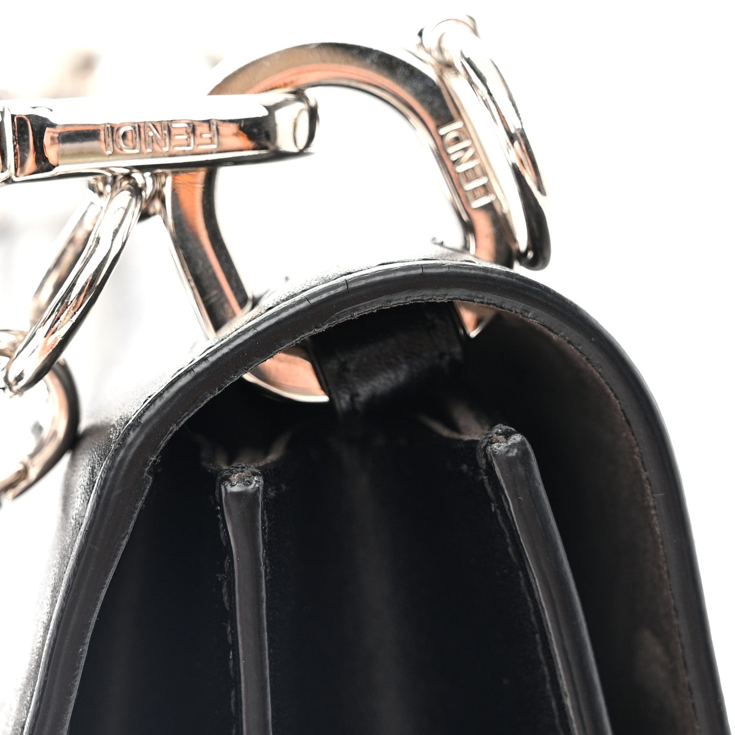 Fendi Vitello Liberty Lucido Metal Monster Eyes Studded Kan I Shoulder Bag Black 11 of 11