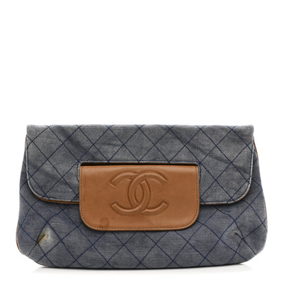 Chanel Denim Lambskin Quilted CC Clutch Blue 1 of 13