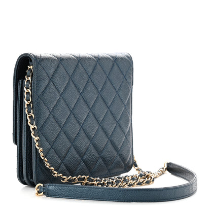 Chanel Metallic Caviar Quilted Square Wallet On Chain WOC Dark Blue 3 of 14