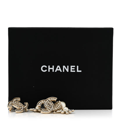Chanel Metal Pearl Crystal CC Twist Teardrop Drop Earrings Gold 5 of 5