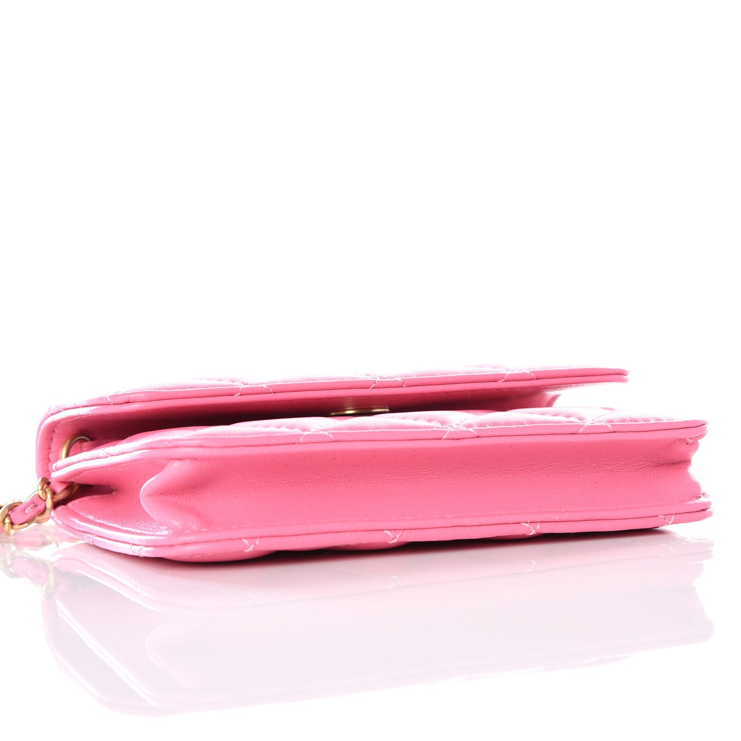 Lambskin Quilted Pearl Crush Clutch With Chain Pink