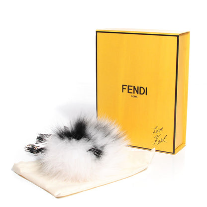Fendi Lambskin Fox Fur Super Karlito Pom Pom Bag Charm Black White 7 of 7