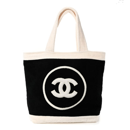 Chanel Terry Cotton CC Beach Tote Towel Set Black White 1 of 10