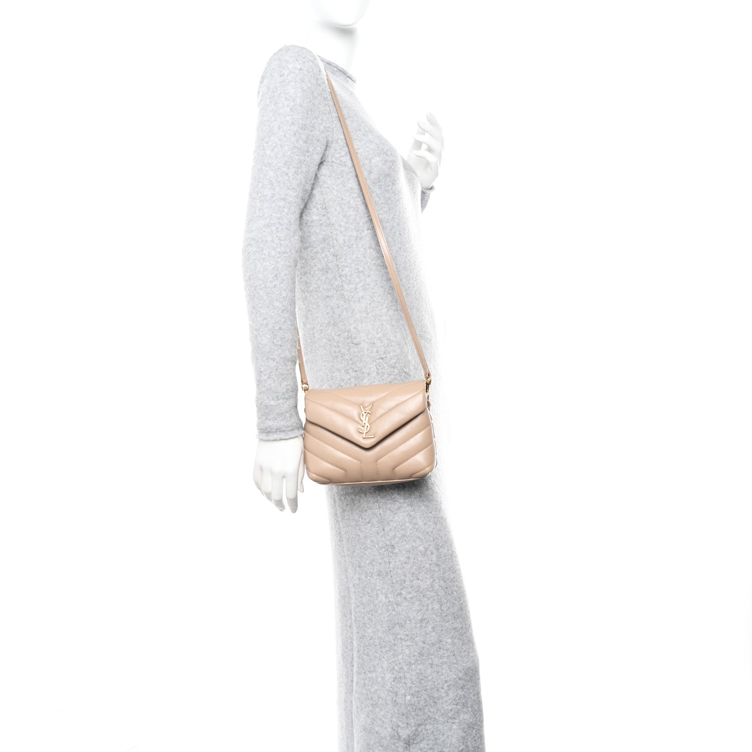 Saint Laurent Calfskin Y Quilted Monogram Toy Loulou Crossbody Bag Nude Powder 2 of 15
