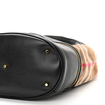 Burberry Nubuck Canvas Check Beckett Bucket Bag Black 10 of 10