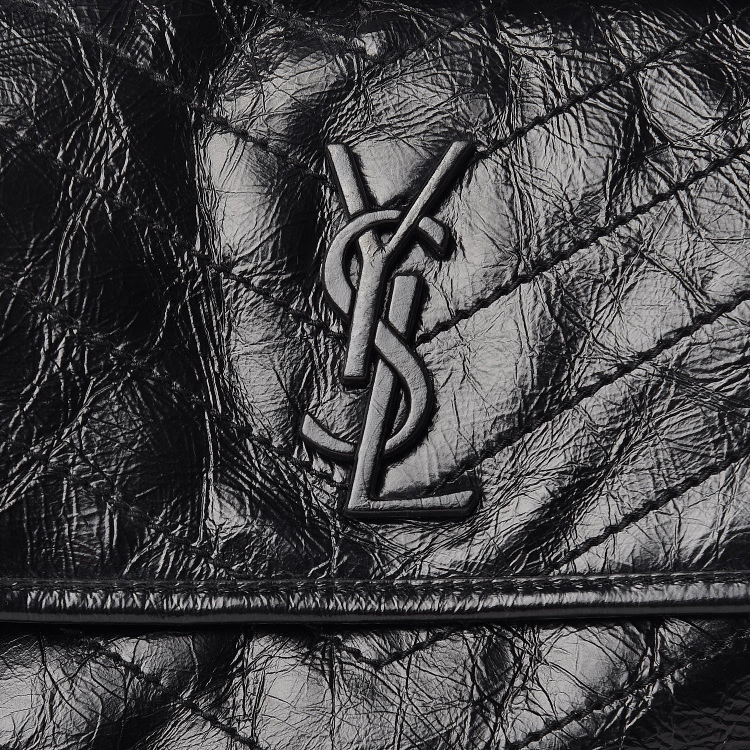 Saint Laurent Crinkled Calfskin Matelasse Monogram Medium Niki Chain Satchel Black 9 of 11