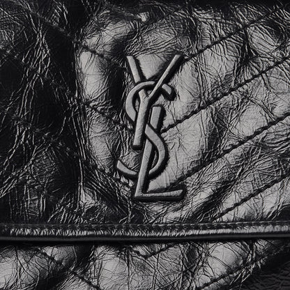 Saint Laurent Crinkled Calfskin Matelasse Monogram Medium Niki Chain Satchel Black 9 of 11