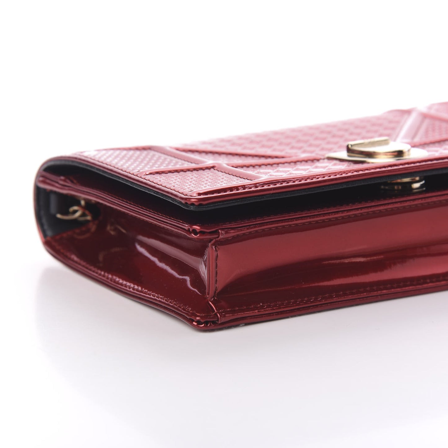 Metallic Patent Micro-Cannage Diorama Wallet on Chain Pouch Red
