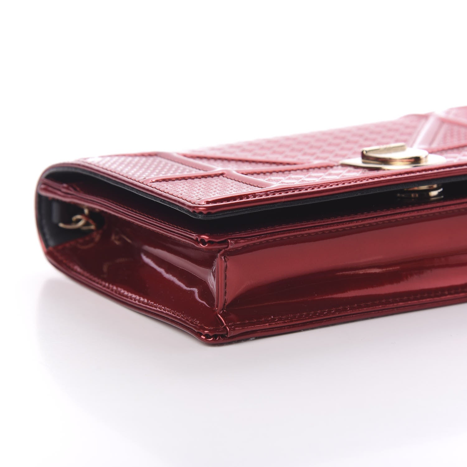 Christian Dior Metallic Patent Micro-Cannage Diorama Wallet on Chain Pouch Red 4 of 8