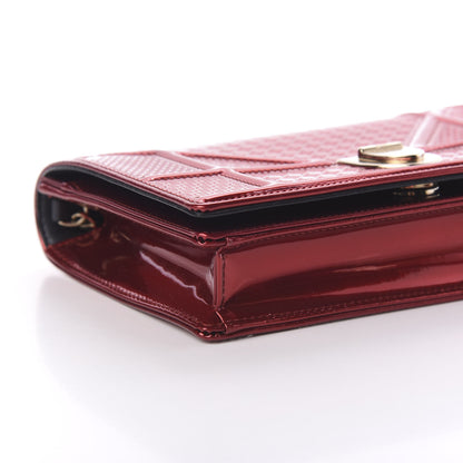Christian Dior Metallic Patent Micro-Cannage Diorama Wallet on Chain Pouch Red 4 of 8