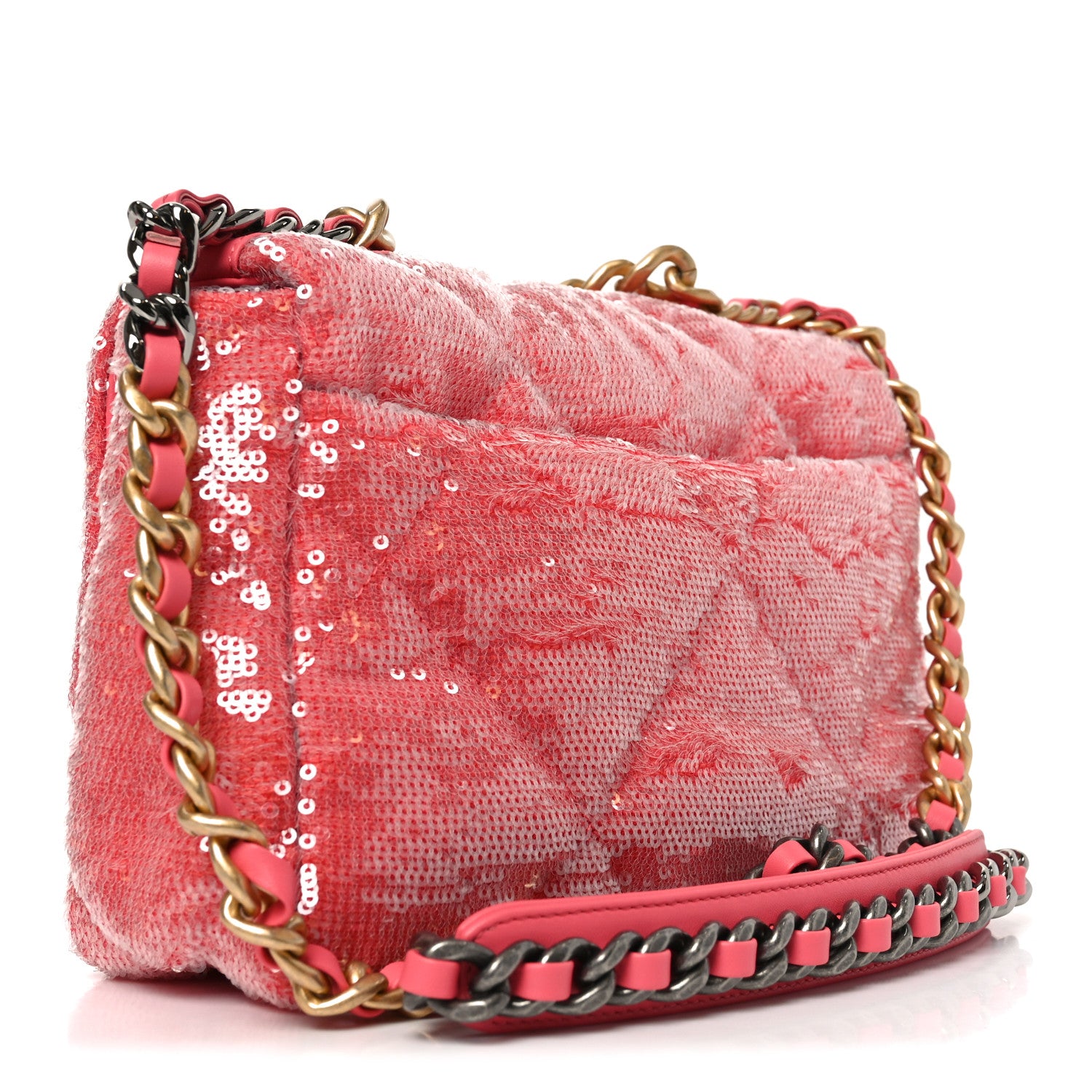 Chanel Sequin Quilted Medium Chanel 19 Flap Coral 3 of 10