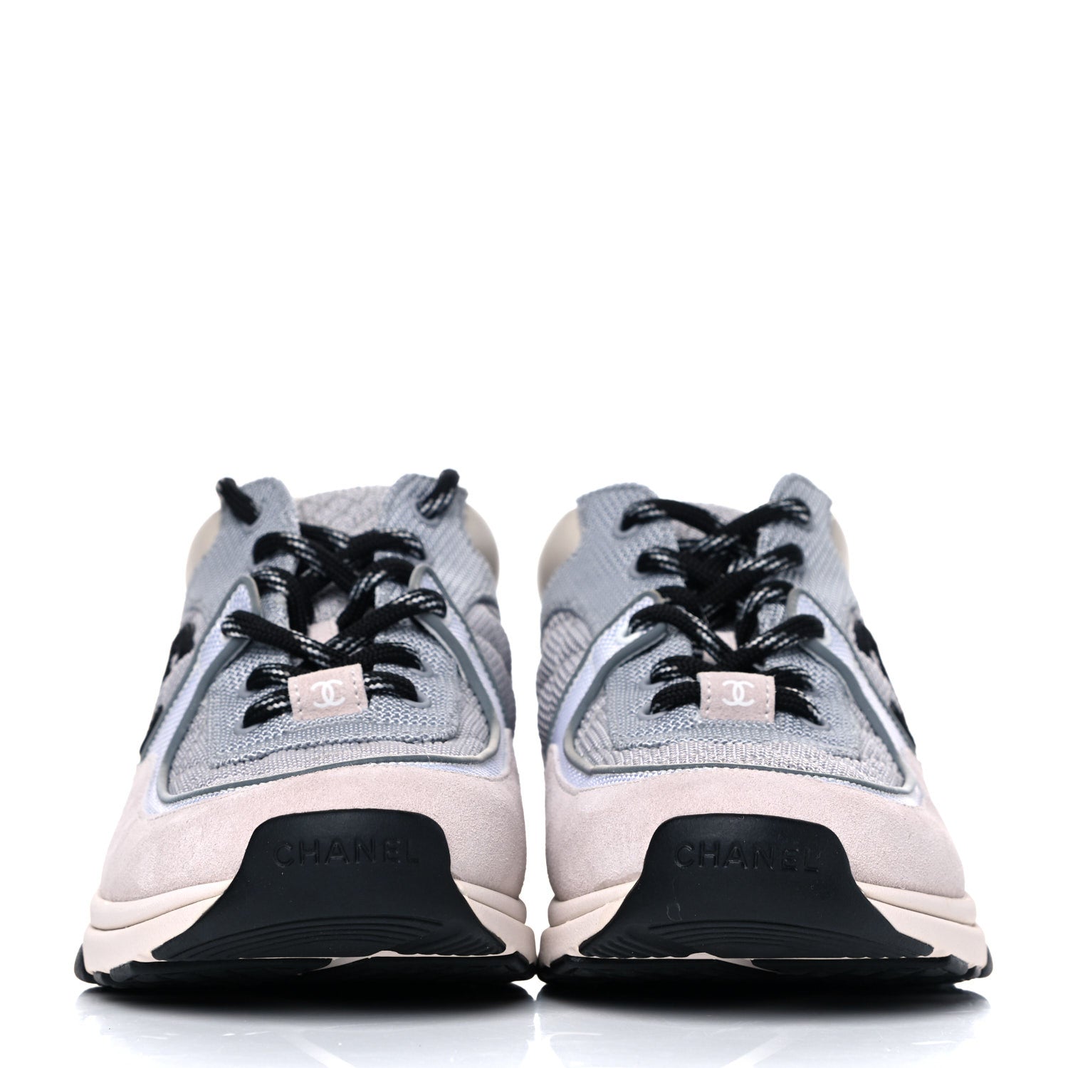 Chanel Nylon Suede Calfskin Womens CC Sneakers 40 Grey White Pink 2 of 9