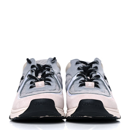 Chanel Nylon Suede Calfskin Womens CC Sneakers 40 Grey White Pink 2 of 9