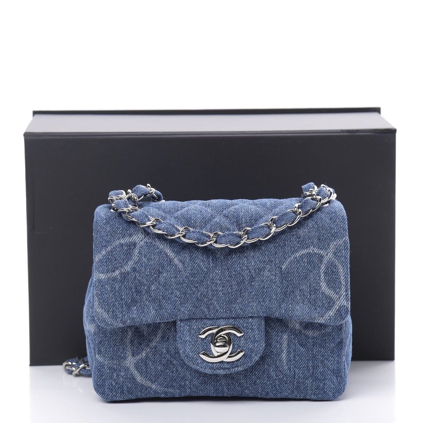 Denim CC Quilted Mini Square Flap Blue