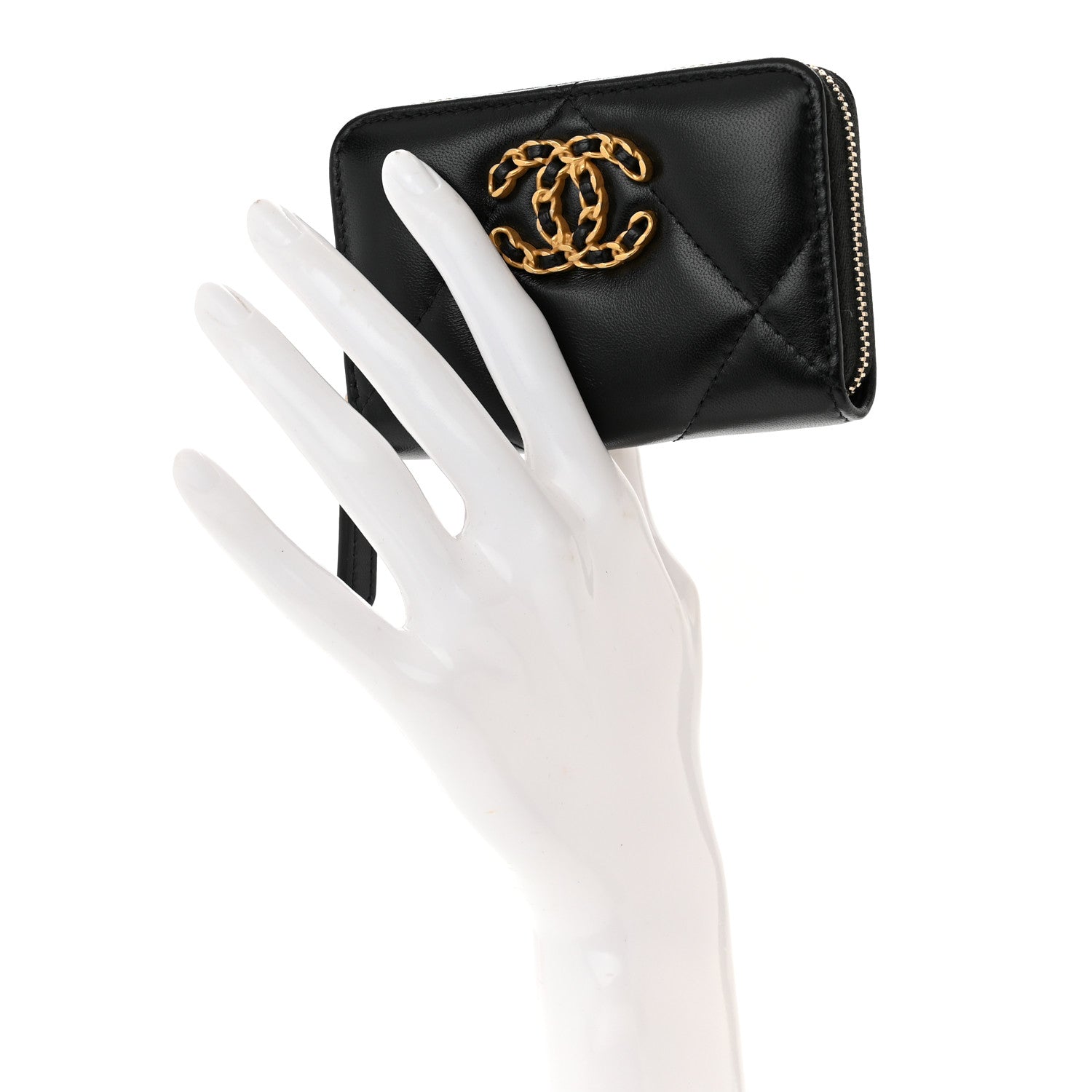 Chanel Lambskin Quilted Chanel 19 Zip Around Coin Purse Wallet Black 2 of 8