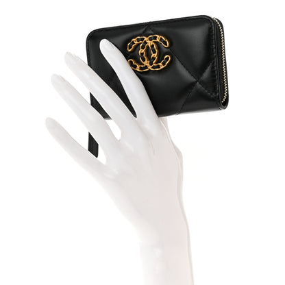 Chanel Lambskin Quilted Chanel 19 Zip Around Coin Purse Wallet Black 2 of 8