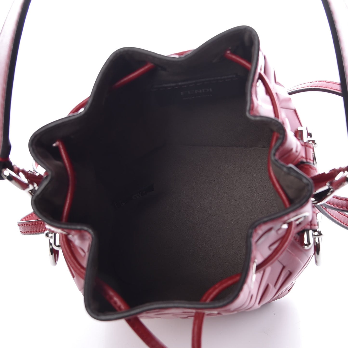 Vitello Liberty F is Fendi FF 1974 Embossed Mini Mon Tresor Bucket Bag Fragola