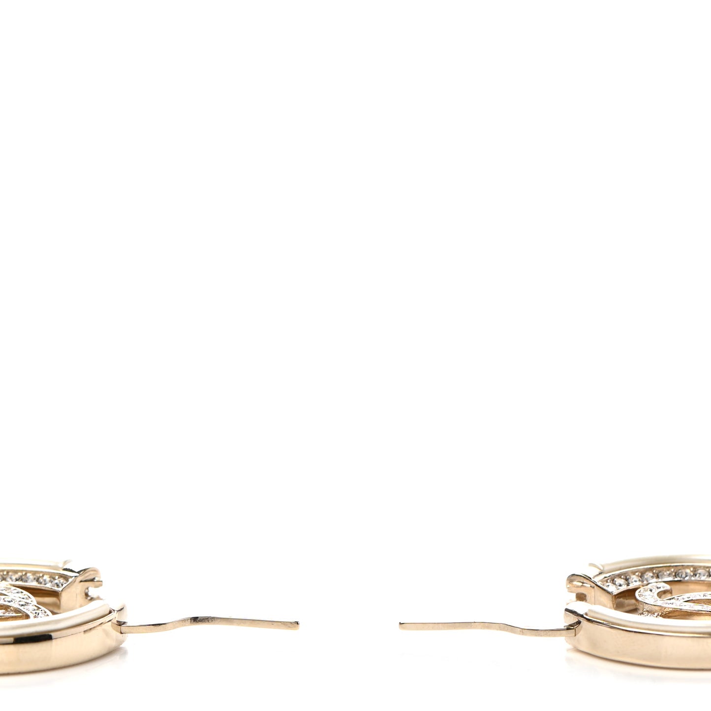 Metal Crystal Strass CC Hoop Earrings Gold