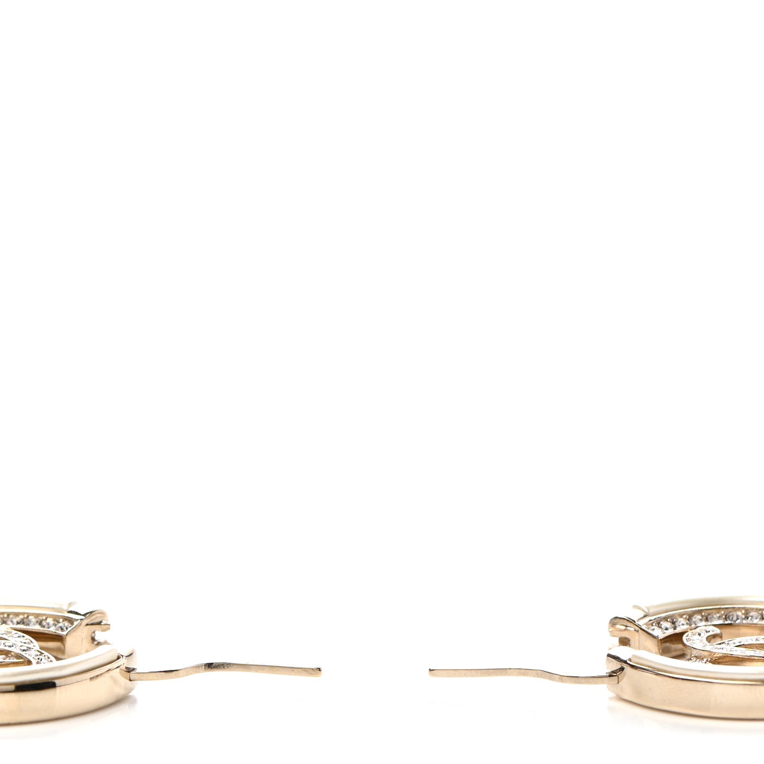 Chanel Metal Crystal Strass CC Hoop Earrings Gold 3 of 4