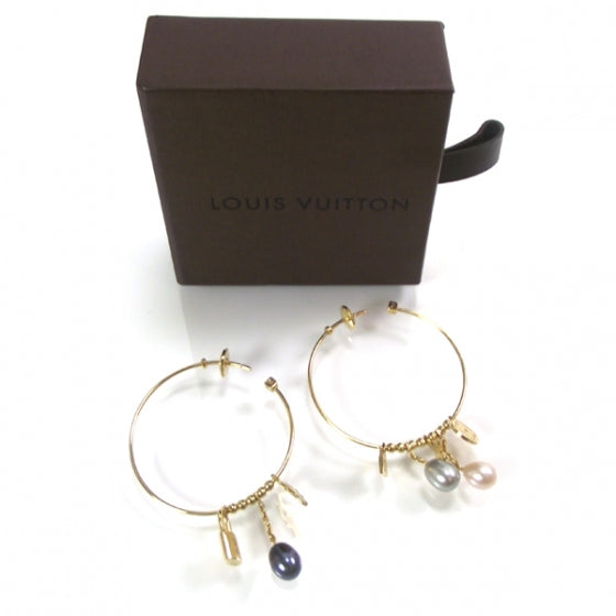 Louis Vuitton 18k Yellow Gold Pearl Monogram Hoop Earrings 2 of 4