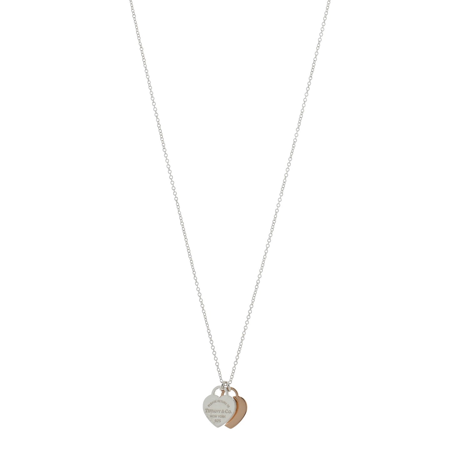 Sterling Silver 18K Rose Gold Mini Return to Tiffany Double Heart Tag Pendant Necklace