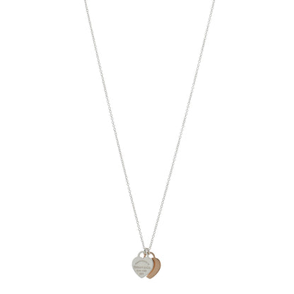 Tiffany Sterling Silver 18K Rose Gold Mini Return to Tiffany Double Heart Tag Pendant Necklace 1 of 5