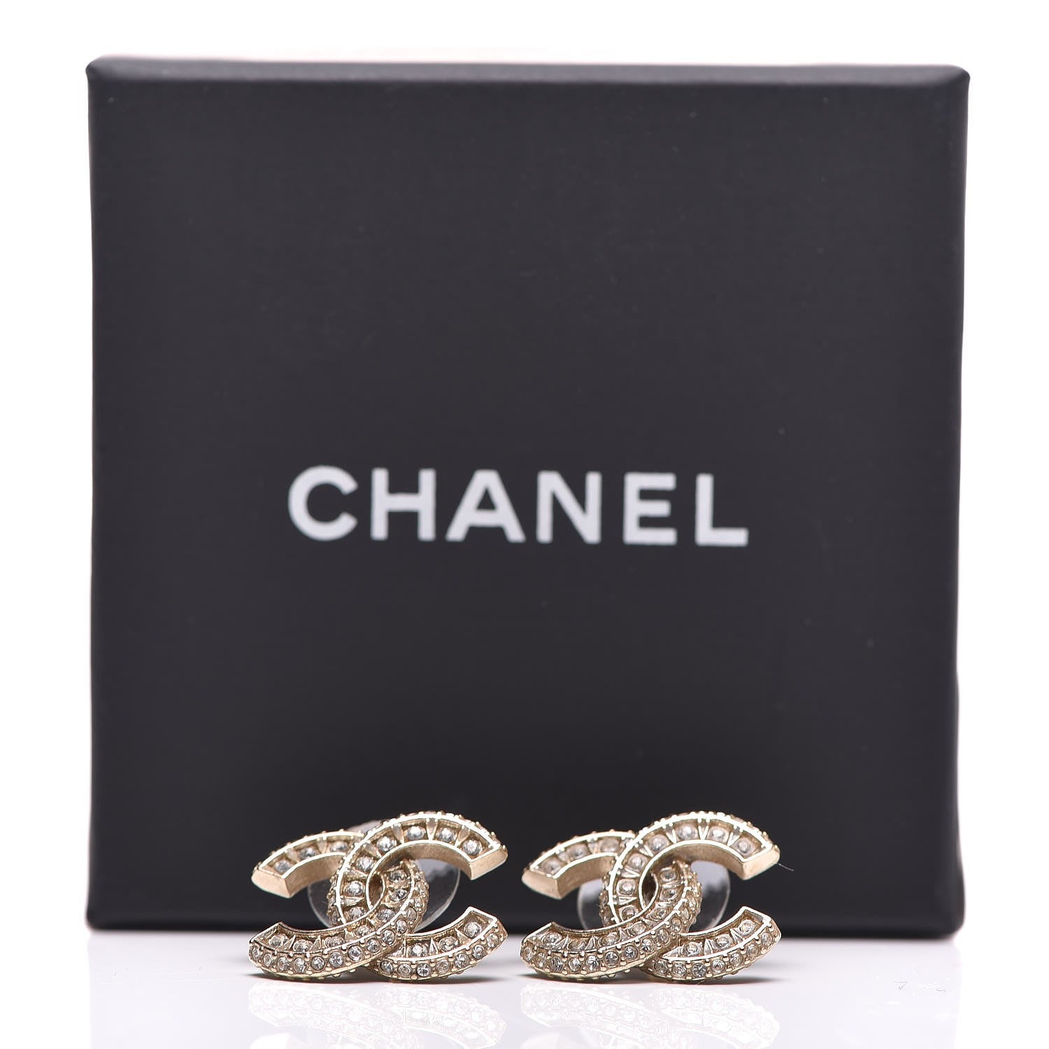 Chanel Crystal Timeless CC Earrings Light Gold 5 of 5