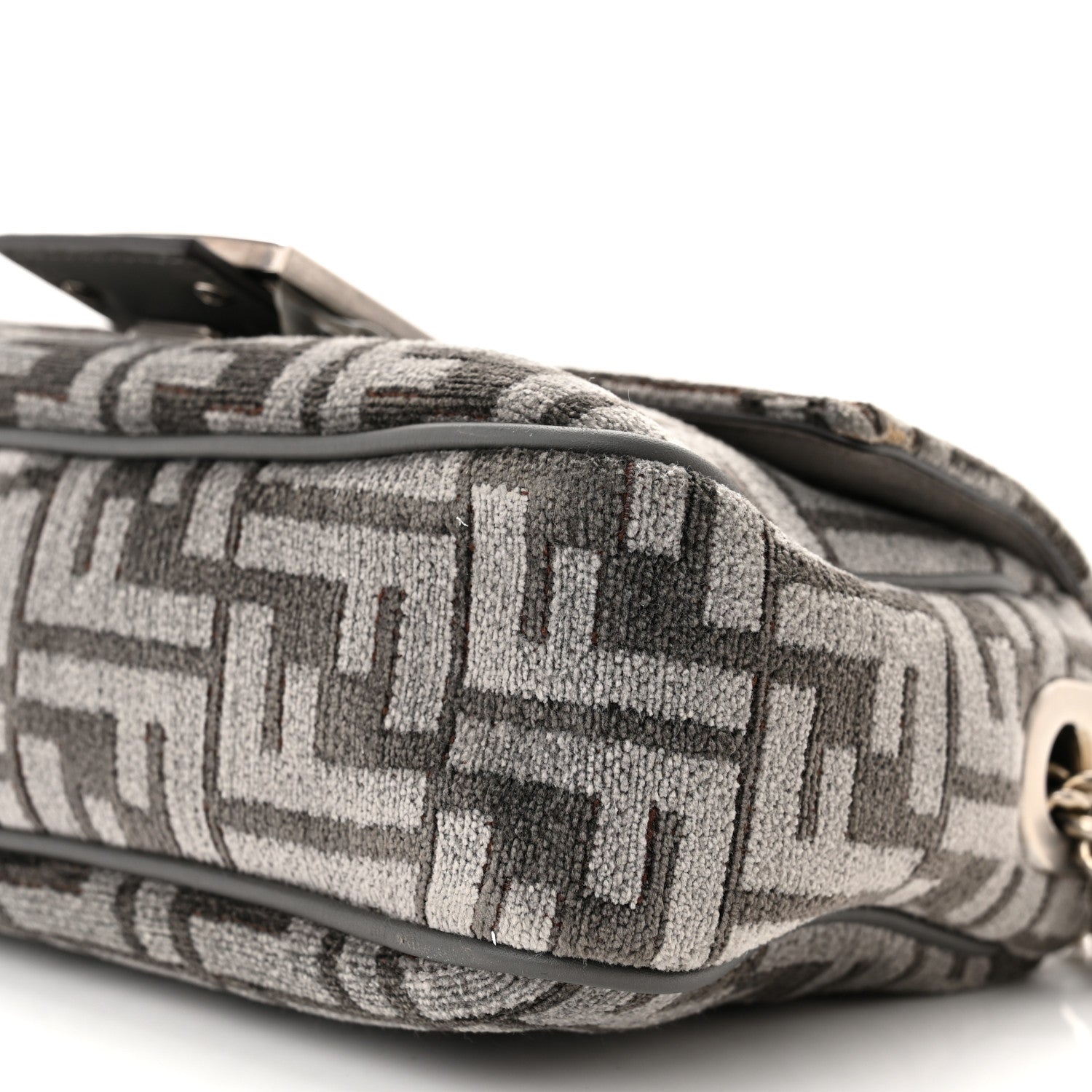 Fendi Chenille Vitello Seta FF Midi Chain Baguette Anthracite Asfalto 10 of 10