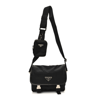 Prada Re-Nylon Saffiano Pocket Double Snap Buckle Shoulder Bag Black 1 of 10