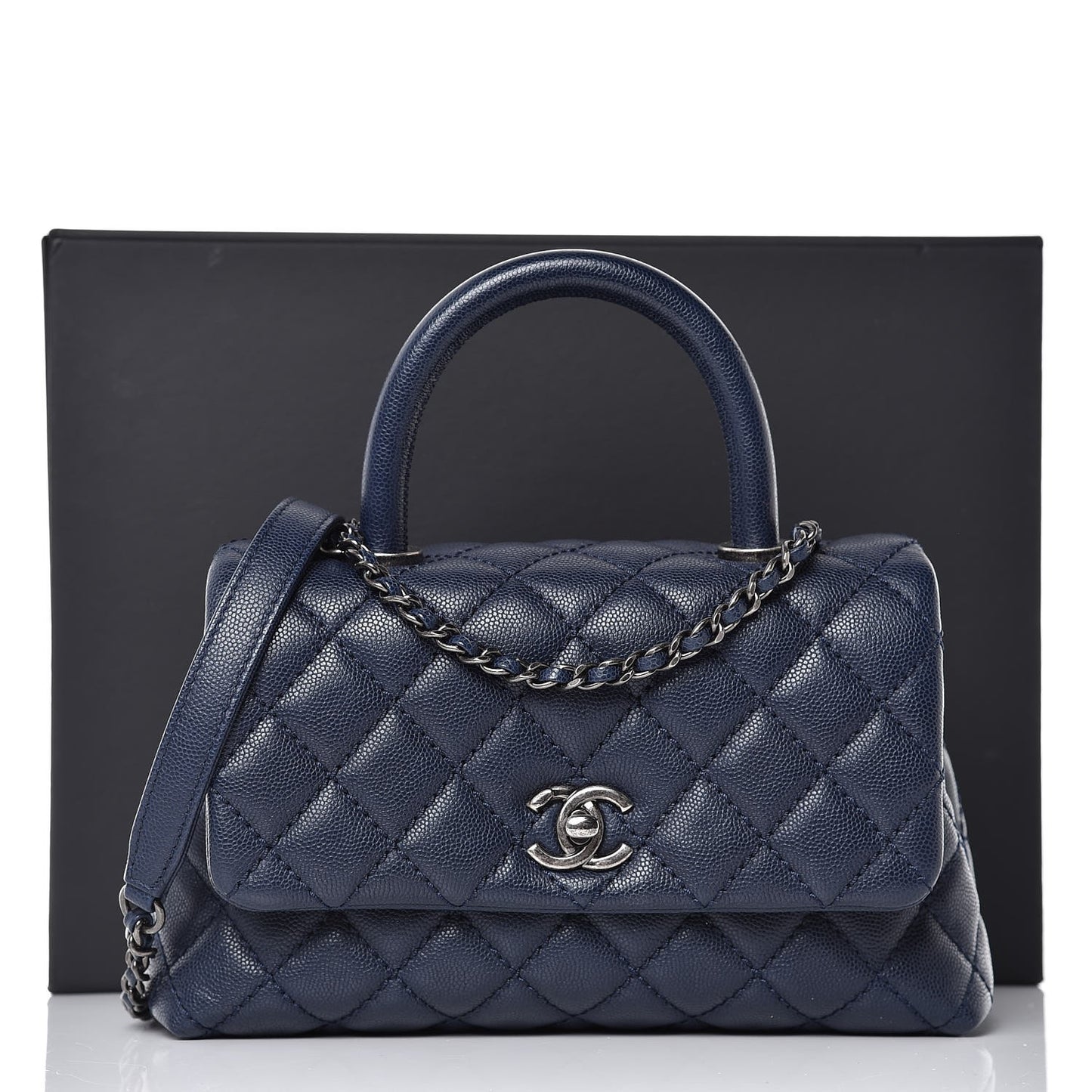 Caviar Quilted Mini Coco Handle Flap Navy Blue