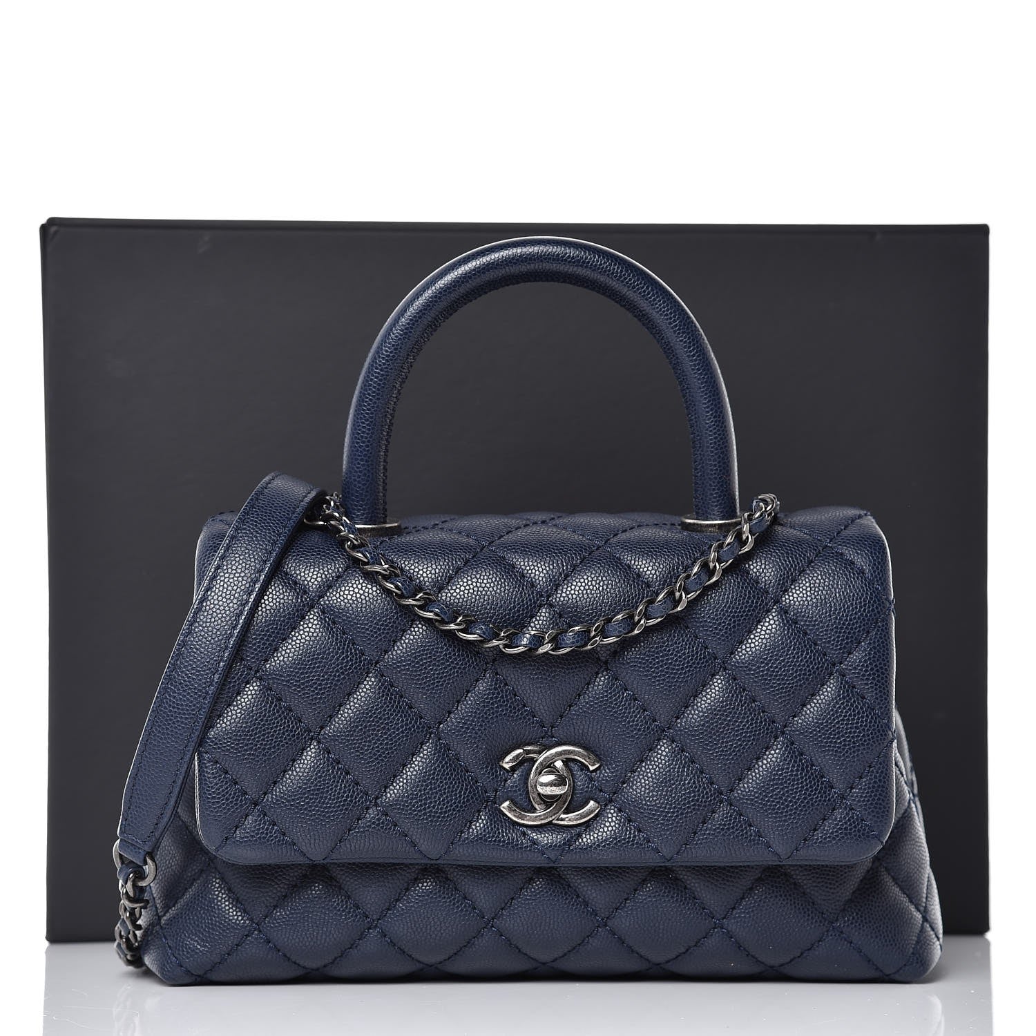 Chanel Caviar Quilted Mini Coco Handle Flap Navy Blue 9 of 9