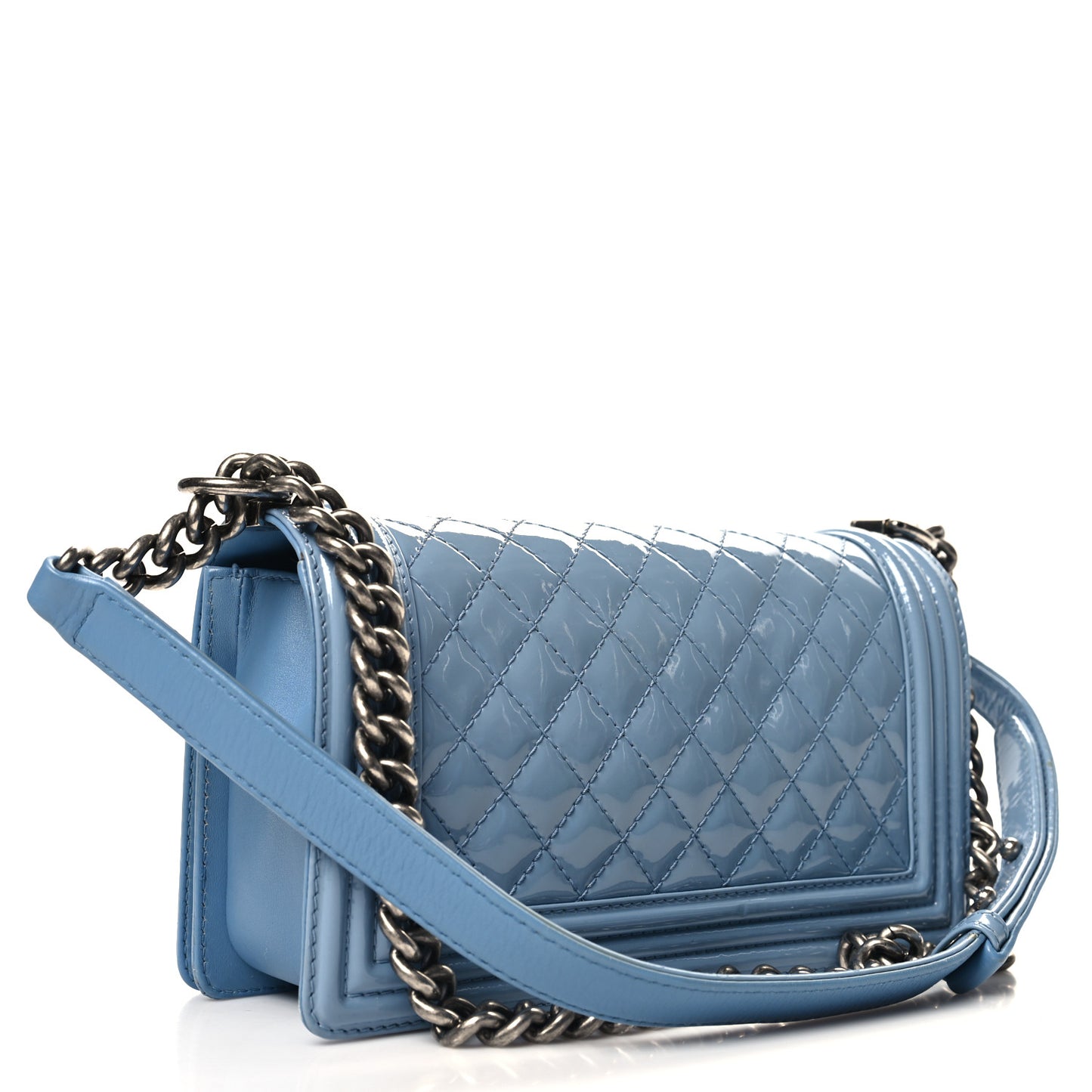 Patent Calfskin Medium Plexiglass Boy Flap Light Blue