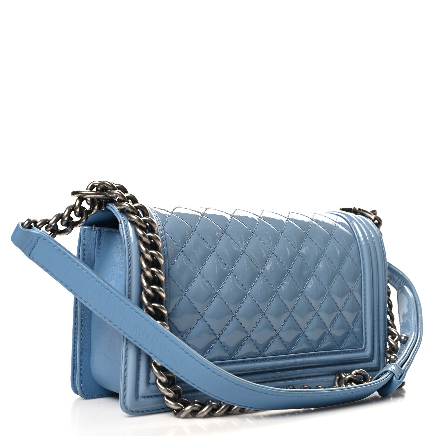 Chanel Patent Calfskin Medium Plexiglass Boy Flap Light Blue 3 of 10