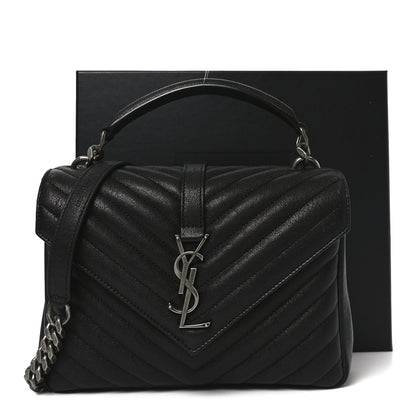 Saint Laurent Sheepskin Matelasse Chevron Monogram Medium College Bag Black 11 of 11