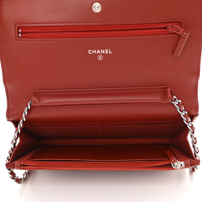 Chanel Lambskin Quilted Wallet On Chain WOC Dark Red 5 of 11