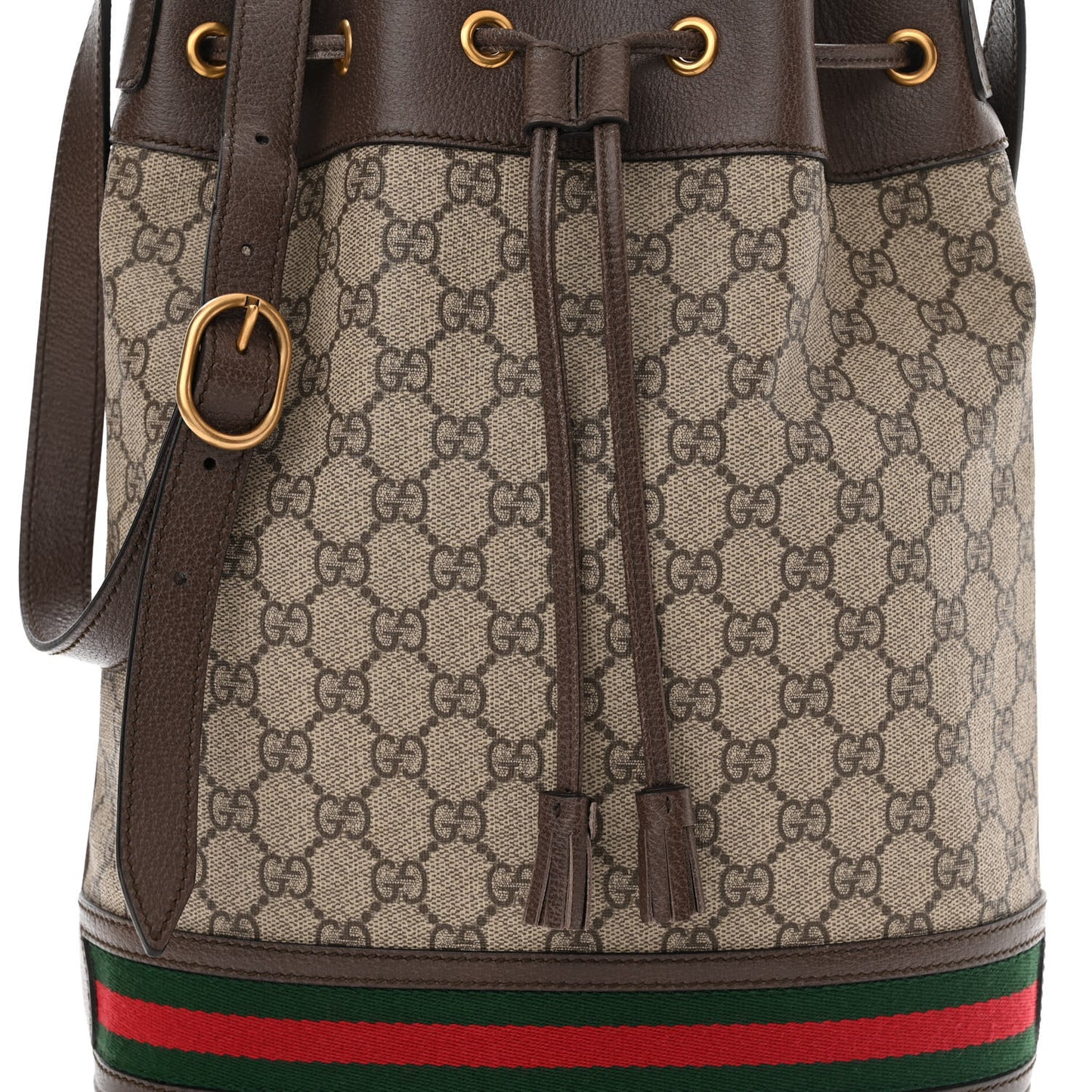 GG Supreme Monogram Web Ophidia Bucket Bag Brown