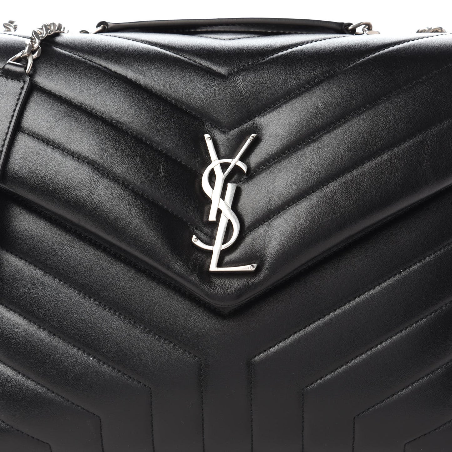 Calfskin Y Quilted Monogram Medium Loulou Chain Satchel Black