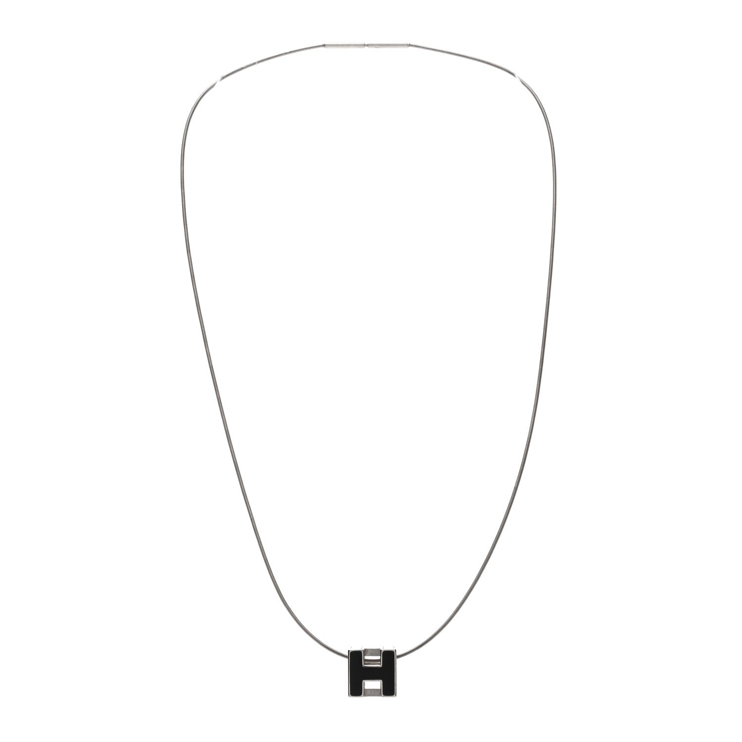 Hermes Palladium Laquered Cage d'H Necklace Black 3 of 5