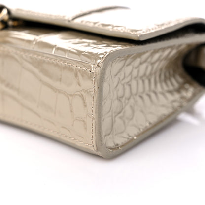 Balenciaga Shiny Calfskin Crocodile Embossed Hourglass Chain Bag Light Gold 8 of 10