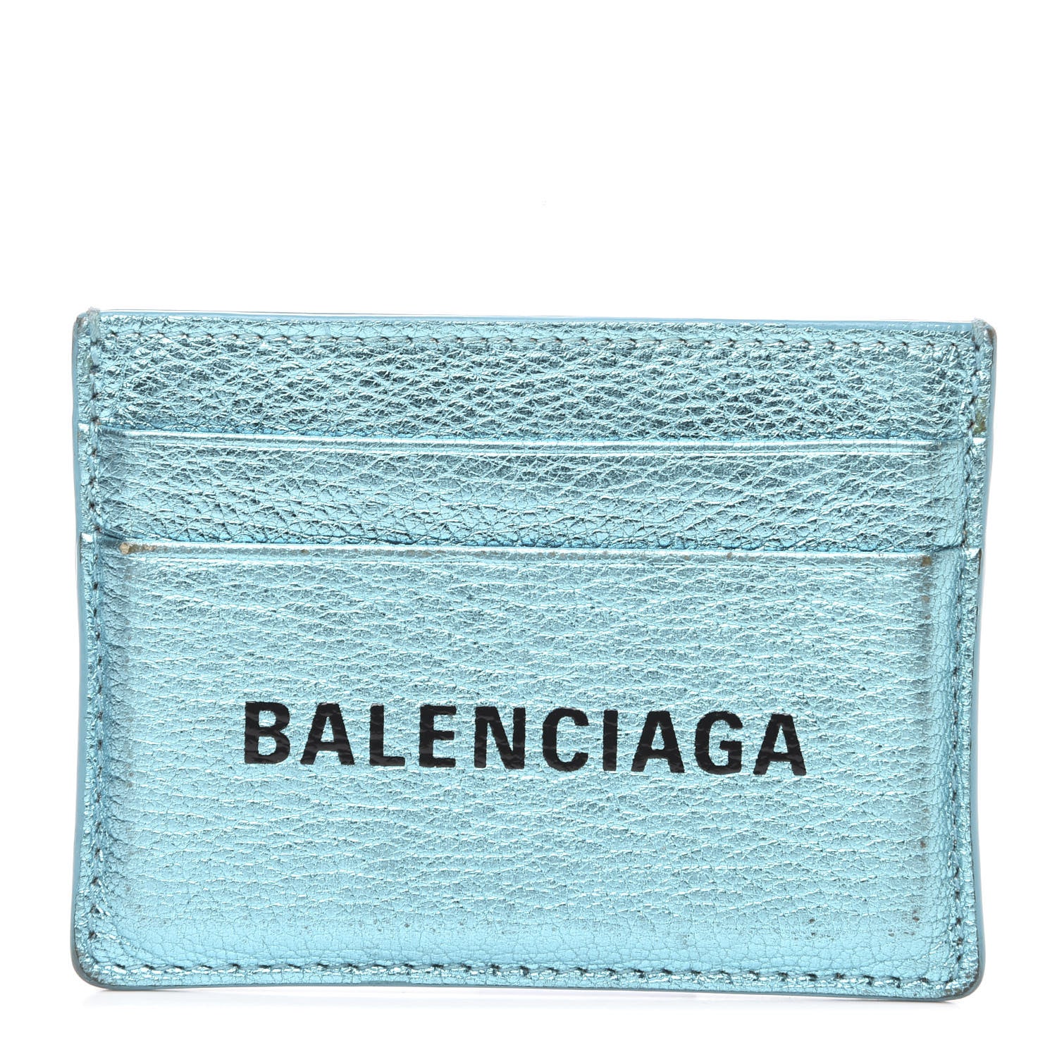 Balenciaga Metallic Goatskin Logo Everyday Multi Card Case Turquoise Black 1 of 10