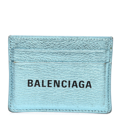 Balenciaga Metallic Goatskin Logo Everyday Multi Card Case Turquoise Black 1 of 10