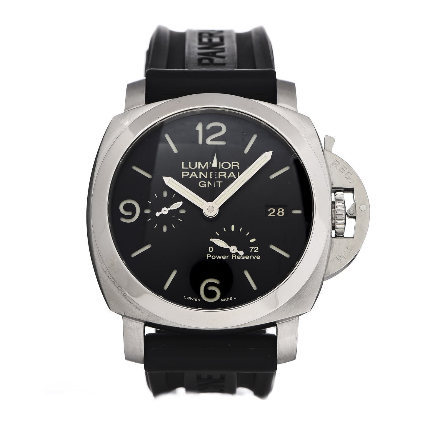 Stainless Steel Rubber 44mm Luminor 1950 3 Day Power Reserve GMT Automatic Watch Black PAM00321